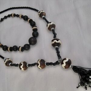 Bohemian Style, Two Wooden and Glass Beaded Necklaces.